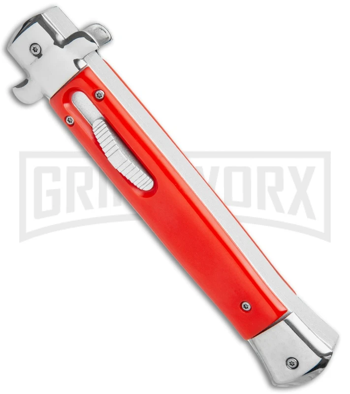 Mago 11" Bayonet Italian Stiletto OTF Knife Red W/Polished Bolster - Satin Plain 2 Mago 11" Bayonet Italian Stiletto OTF Knife Red W/Polished Bolster - Satin Plain - Image 2