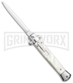 Mago 11" White Marble Italian Stiletto OTF Automatic Knife - Satin Plain Dagger