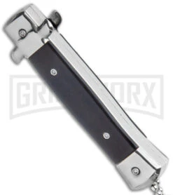 Mago 4.75" Mini Stiletto OTF Automatic Knife - Black -Knife Sale Shop Mago Mini Stiletto OTF Auto Black Satin GX 38488 jr side large