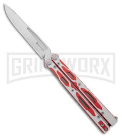 Maxace Unicorn White/Red G-10 Balisong Butterfly Knife - Spear Point Satin Plain