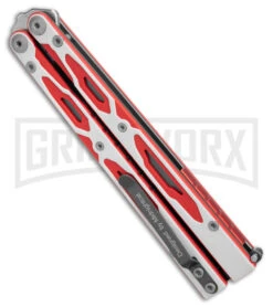 Maxace Unicorn White/Red G-10 Balisong Butterfly Knife - Spear Point Satin Plain -Knife Sale Shop Maxace Unicorn Balisong Butterfly Red White G10 Satin SP GX 40488 jr side large