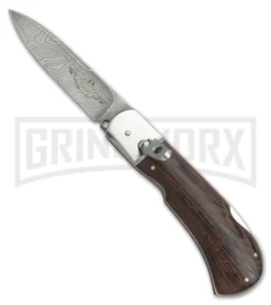 8" Medteh Russian Leverlock Dark Wood Stiletto Automatic Knife - Damascus Plain