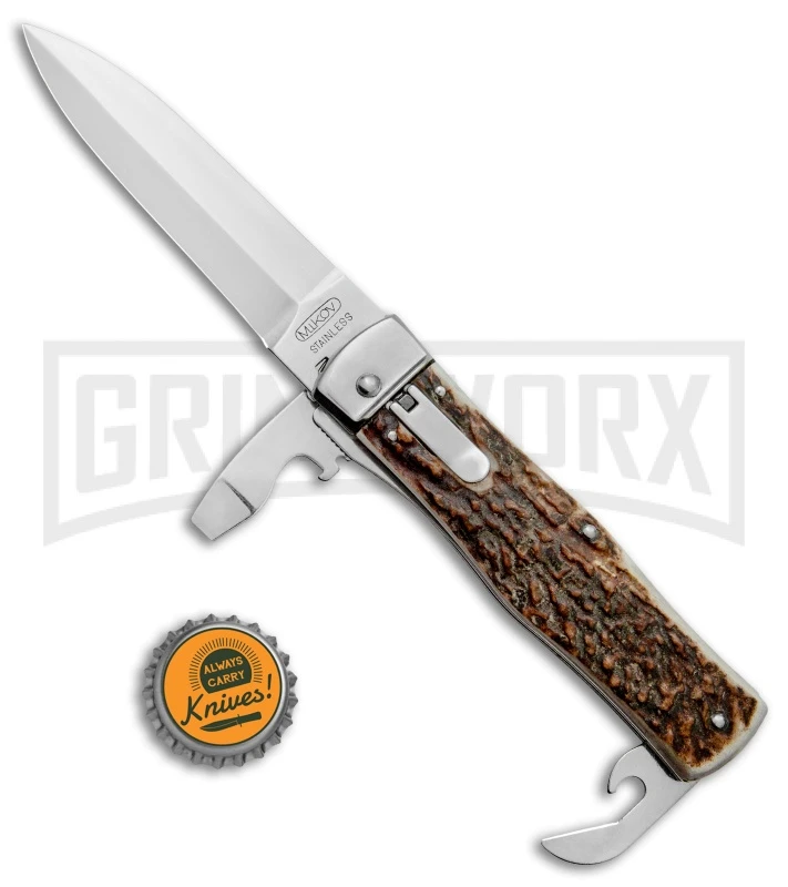 Mikov 241 Predator Stag Multi-Tool Automatic Leverlock Knife - Satin Plain 5 Mikov 241 Predator Stag Multi-Tool Automatic Leverlock Knife - Satin Plain - Image 5