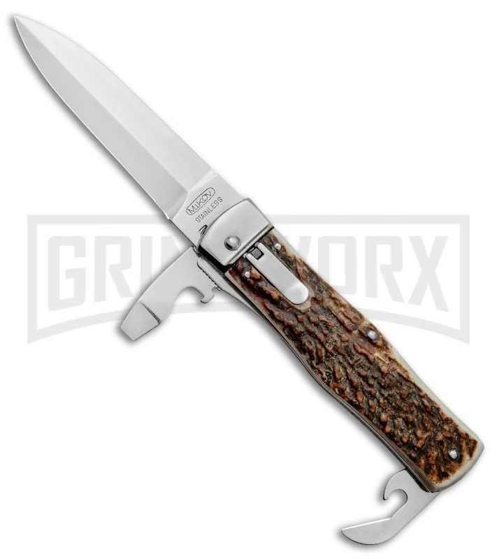 Mikov 241 Predator Stag Multi-Tool Automatic Leverlock Knife - Satin Plain 1 Mikov 241 Predator Stag Multi-Tool Automatic Leverlock Knife - Satin Plain