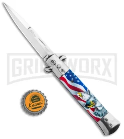 Milano 9" Automatic Stilletto Knife American Flag Eagle - Bayonet Satin 7 Milano 9" Automatic Stilletto Knife American Flag Eagle - Bayonet Satin -Knife Sale Shop Milano 9in American Flag Eagle Bayo Satin GS8MBK GX 34134 jr bottlecap large