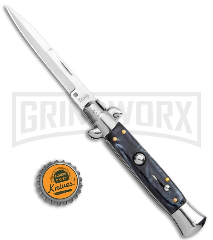 Milano 9" Black Swirl Italian Style Automatic Knife - Satin Bayonet 5 Milano 9" Black Swirl Italian Style Automatic Knife - Satin Bayonet - Image 5