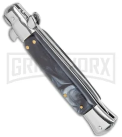 Milano 9" Black Swirl Italian Style Automatic Knife - Satin Bayonet 7 Milano 9" Black Swirl Italian Style Automatic Knife - Satin Bayonet -Knife Sale Shop Milano 9in Black Swirl Italian Style Auto Satin Bayo GX 36289 jr side large