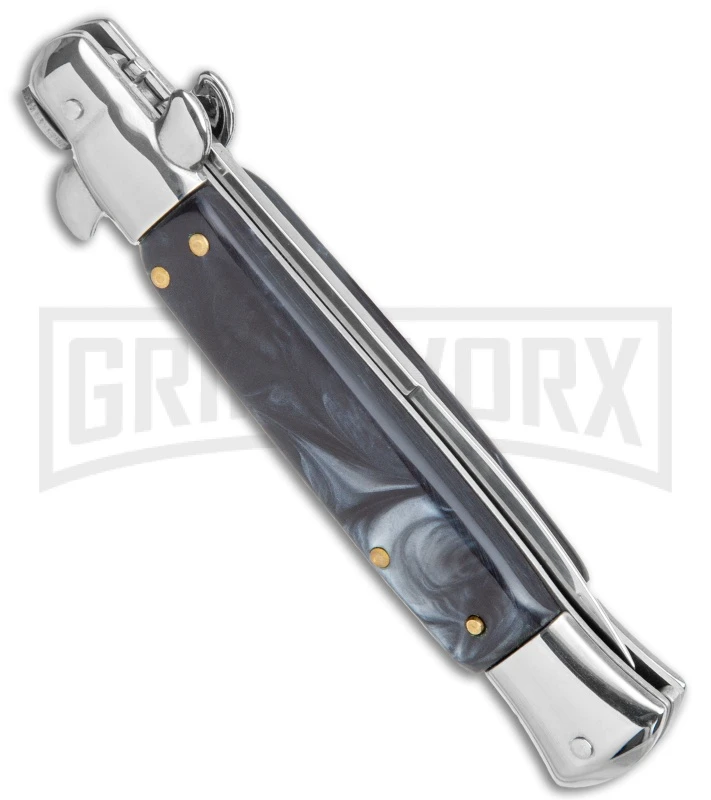 Milano 9" Black Swirl Italian Style Automatic Knife - Satin Bayonet 3 Milano 9" Black Swirl Italian Style Automatic Knife - Satin Bayonet - Image 3