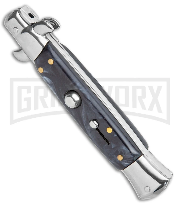 Milano 9" Black Swirl Italian Style Automatic Knife - Satin Bayonet 2 Milano 9" Black Swirl Italian Style Automatic Knife - Satin Bayonet - Image 2