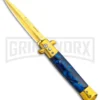 Milano 9" Italian Stiletto Blue Marble Automatic Knife - Bayonet Gold