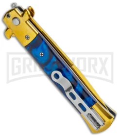 Milano 9" Italian Stiletto Blue Marble Automatic Knife - Bayonet Gold 6 Milano 9" Italian Stiletto Blue Marble Automatic Knife - Bayonet Gold -Knife Sale Shop Milano 9in Italian Stiletto Blue Marble Auto Bayo Gold GX 35776 jr side large