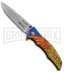 M-Tech Constitution USA Yellow Flag Spring Assisted Knife - Stonewash Plain