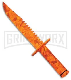 Rite Edge Hunters Survival Orange Camo Fixed Blade Knife - Orange Plain