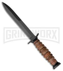 Rite-Edge WWII M3 Trench Knife Brown Leather Fixed Blade - Black Plain