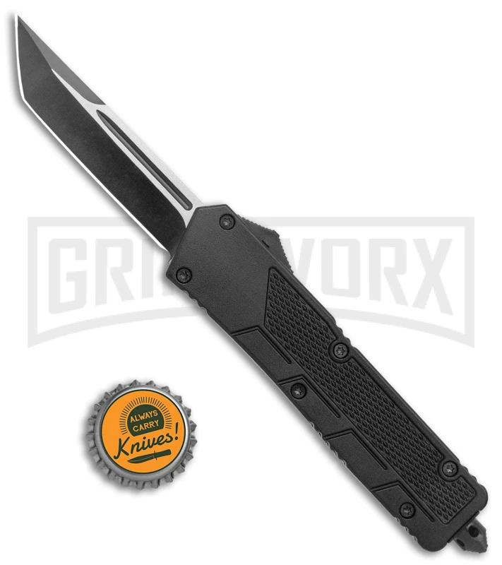 Rumble Black D/A OTF Auto Knife W/ Fuller - Two-Tone Plain Tanto 5 Rumble Black D/A OTF Auto Knife W/ Fuller - Two-Tone Plain Tanto - Image 5