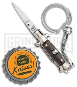 SKM 2.75" Italian Stilletto Keychain Brown Automatic Knife -Knife Sale Shop SKM 2.75in Keychain Stiletto Auto Brown Satin Flat BHQ 51053 jr bottlecap large