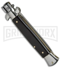 SKM 9" Italian Stiletto Dark Horn Automatic Knife - Flat -Knife Sale Shop SKM 9in Stiletto Dark Horn Flat BHQ 51011 jr side large