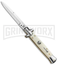 9" Italian Stiletto Sim Ivory Automatic Knife - Bayo Satin