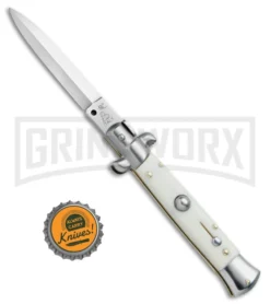 SKM/AB 8" Italian Stiletto Sim Ivory Automatic Knife - Dagger Satin 7 SKM/AB 8" Italian Stiletto Sim Ivory Automatic Knife - Dagger Satin -Knife Sale Shop SKM AB Italian Stiletto Sim Ivory Dagger Satin BHQ 75624 jr bottlecap large