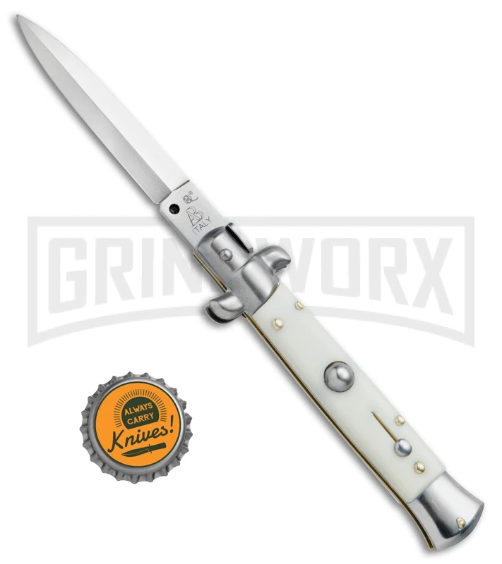 SKM/AB 8" Italian Stiletto Sim Ivory Automatic Knife - Dagger Satin 4 SKM/AB 8" Italian Stiletto Sim Ivory Automatic Knife - Dagger Satin - Image 4