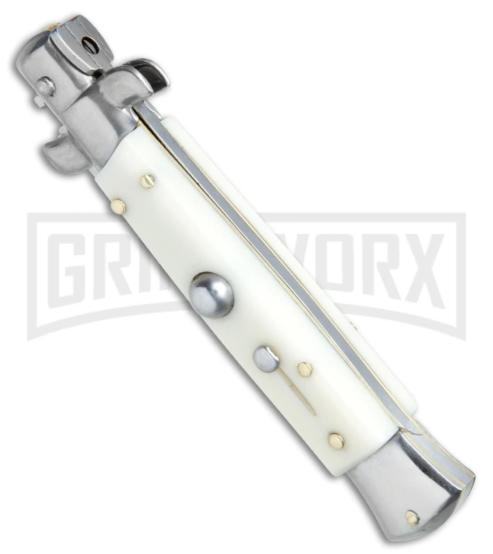 SKM/AB 8" Italian Stiletto Sim Ivory Automatic Knife - Dagger Satin 2 SKM/AB 8" Italian Stiletto Sim Ivory Automatic Knife - Dagger Satin - Image 2