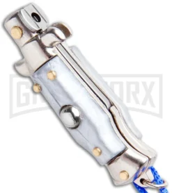 Knife Sale Shop -Knife Sale Shop SKM Italian Stiletto Keychain Auto Silver Blue Satin BHQ 102946 jr spine large