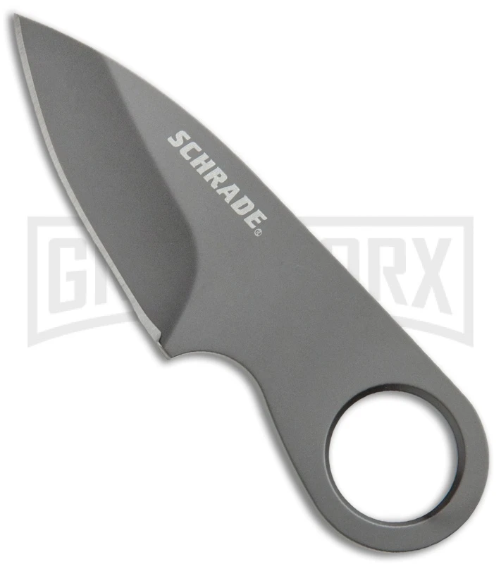 Schrade Pocket Gray Neck Knife Fixed Blade With Money Clip - Gray Plain 1 Schrade Pocket Gray Neck Knife Fixed Blade With Money Clip - Gray Plain