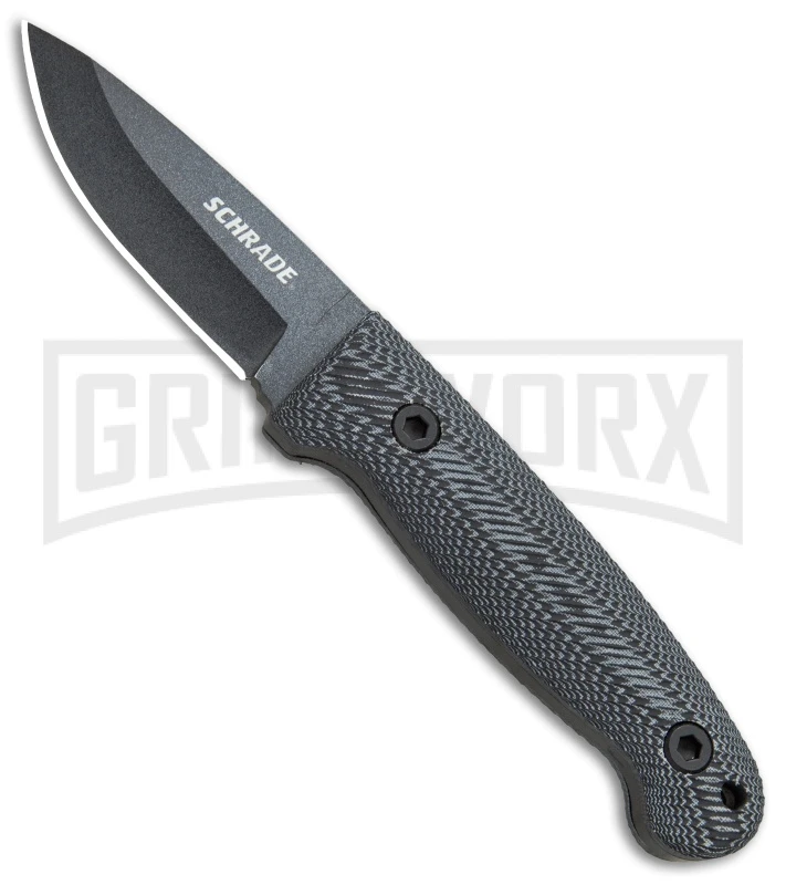 Schrade Small Frontier Micarta Fixed Blade With Ferro Rod - Black SW Plain 1 Schrade Small Frontier Micarta Fixed Blade With Ferro Rod - Black SW Plain