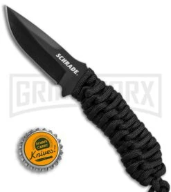 Schrade SCHF46 Black Paracord Neck Knife Fixed Blade - Black Plain -Knife Sale Shop Schrade full tang neck knife black paracord black SCHF46 BHQ 62027 er size large
