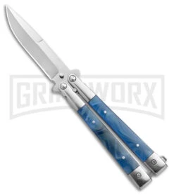 Blue Balisong Bayonet Butterfly Knife - Satin Plain