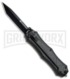 Smith & Wesson Spring Assisted Finger Actuator Tanto OTF Knife - Black Plain