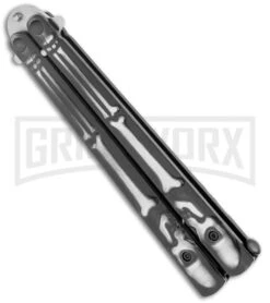 Super Knife Black Balisong Butterfly Knife Skull/Bones - Satin Serr 6 Super Knife Black Balisong Butterfly Knife Skull/Bones - Satin Serr -Knife Sale Shop Super Knife Black Balisong Butterfly Skull Bones Satin Serr GX 36282 jr side large
