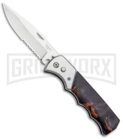 Super Knife Dingo Brown Marble Acrylic Automatic Knife - Satin Serr