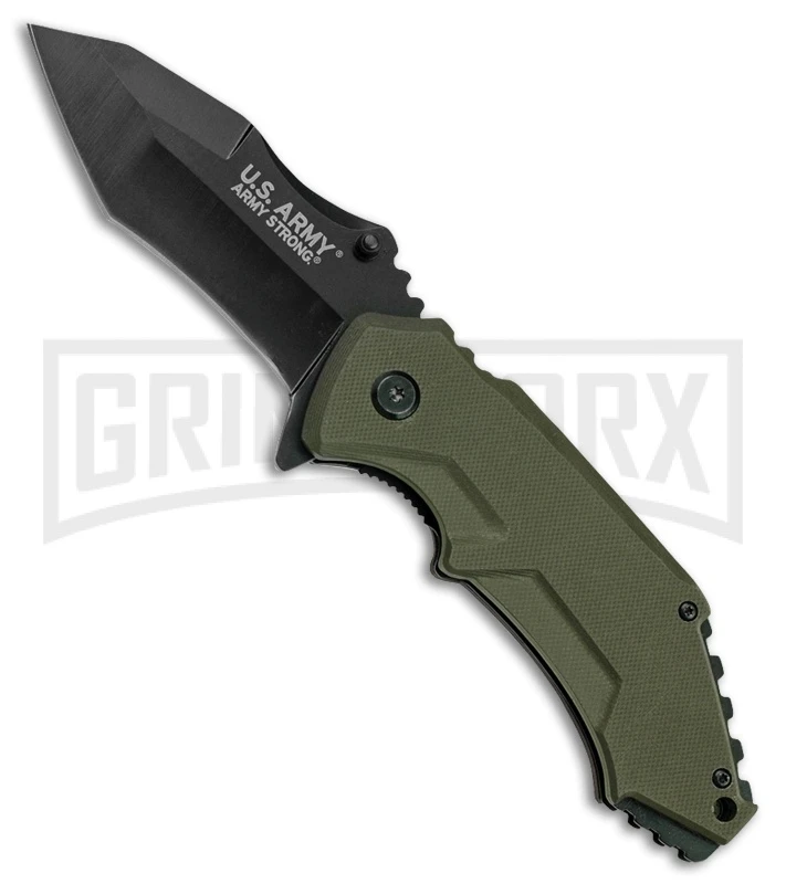 US Army Strong OD Green G-10 Spring Assisted Knife - Black Plain 1 US Army Strong OD Green G-10 Spring Assisted Knife - Black Plain