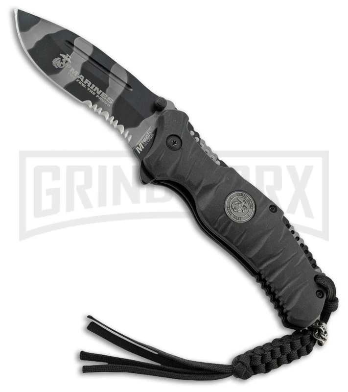 USMC Reaper Black Rubber Spring Assisted Knife - Urban Camo Serr 1 USMC Reaper Black Rubber Spring Assisted Knife - Urban Camo Serr