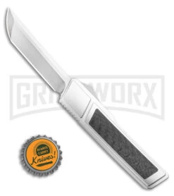 Vespa Knives Ripper Silver/ CF Inlay OTF Japanese Tanto Knife - Satin -Knife Sale Shop Vespa Knives Ripper OTF Japanese Tanto Silver CF Inlay 3 size large