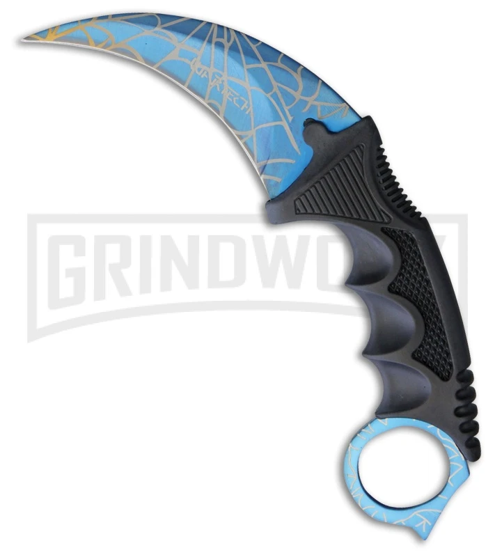 WarTech Spider Web Black Nylon Karambit Neck Knife - Blue Plain 1 WarTech Spider Web Black Nylon Karambit Neck Knife - Blue Plain