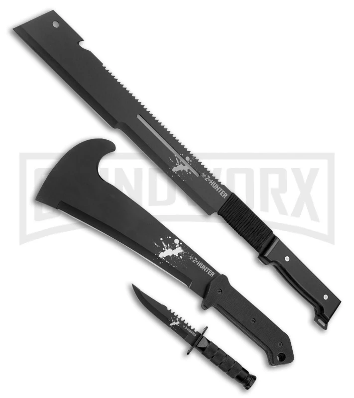Z-Hunter Zombie Machete Set Black (3 Piece Set) - Black Plain 1 Z-Hunter Zombie Machete Set Black (3 Piece Set) - Black Plain