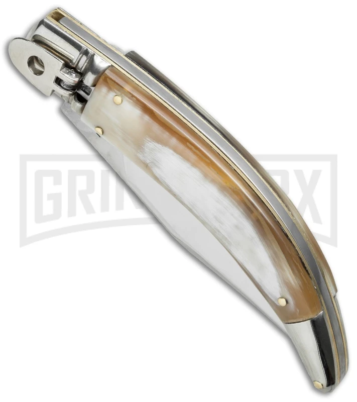 AGA Campolin Diana Honey Horn Lever Lock Automatic Knife - Satin Plain 3 AGA Campolin Diana Honey Horn Lever Lock Automatic Knife - Satin Plain - Image 3