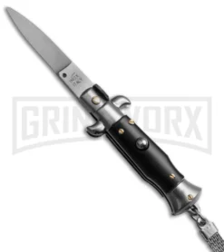 SKM 4" Italian Stiletto Black Automatic Knife Keychain - Flat Grind