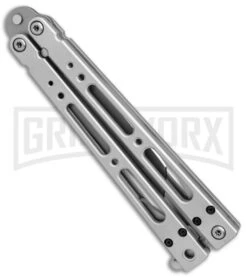 Bear OPS Bear Song IV Silver Tanto Butterfly Knife - Bead Blast Plain -Knife Sale Shop bear ops bear song tanto bb B 410 AP 35027 BHQ 37242 er side large
