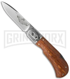8" Medteh Russian Leverlock Light Wood Stiletto Automatic Knife - Satin Plain