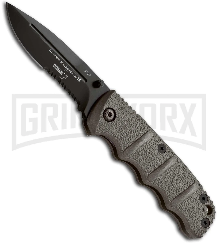 Boker Plus Mini Kalashnikov Black Folding Knife - Black Serr 1 Boker Plus Mini Kalashnikov Black Folding Knife - Black Serr