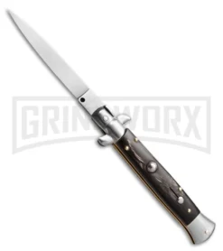 Frank B 9" Italian Stiletto Sim. Dark Horn Automatic Knife - Flat Grind