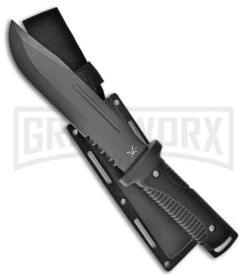 Frost Cutlery Tac Xtreme Prowler Black Rubber Fixed Blade Knife - Black Serr