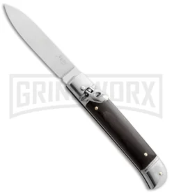 AKC 8" Italian Stiletto Dark Horn Leverlock Automatic Knife - Flat Grind