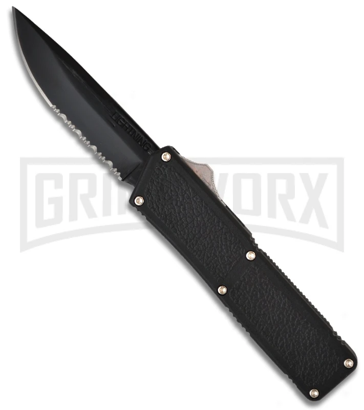 Lightning Black D/A OTF Automatic Knife - Black Serr 1 Lightning Black D/A OTF Automatic Knife - Black Serr
