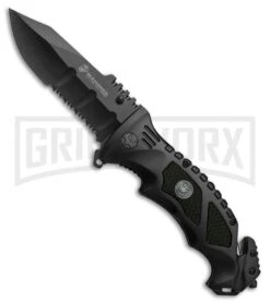 M-Tech USMC Crasher Green Spring Assisted Knife - Black Serrated