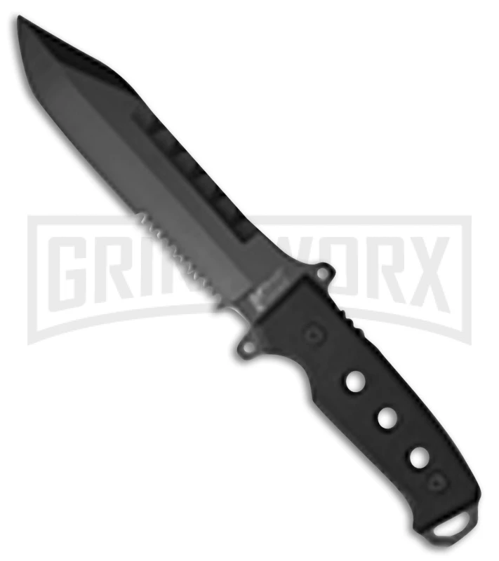 M-Tech Xtreme Stingray Black G-10 Fixed Blade Knife - Black Serr 1 M-Tech Xtreme Stingray Black G-10 Fixed Blade Knife - Black Serr