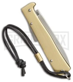 Otter Mercator Brass Folding Knife W/ Cord Lanyard - Satin Plain CS -Knife Sale Shop otter mercator brass lanyard cs OTT10726LB BHQ 48893 er side large